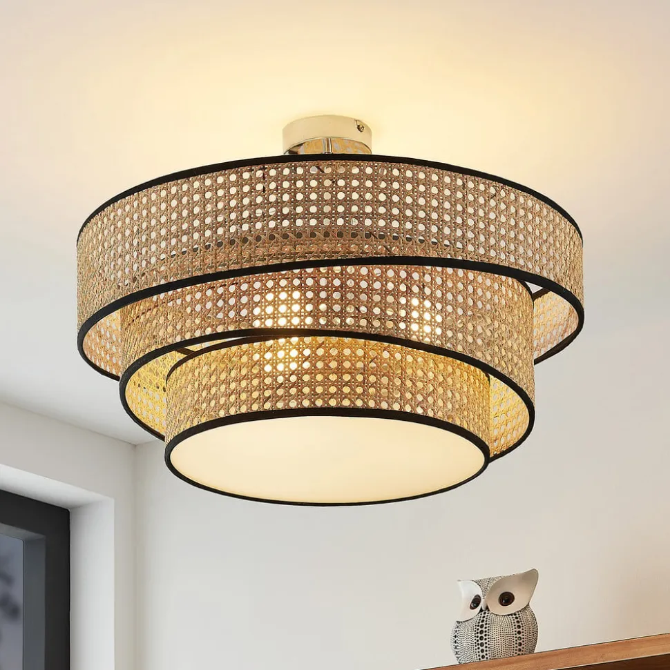 Lucande Elowen loftlampe, Ø 56 cm, rattan, bambus