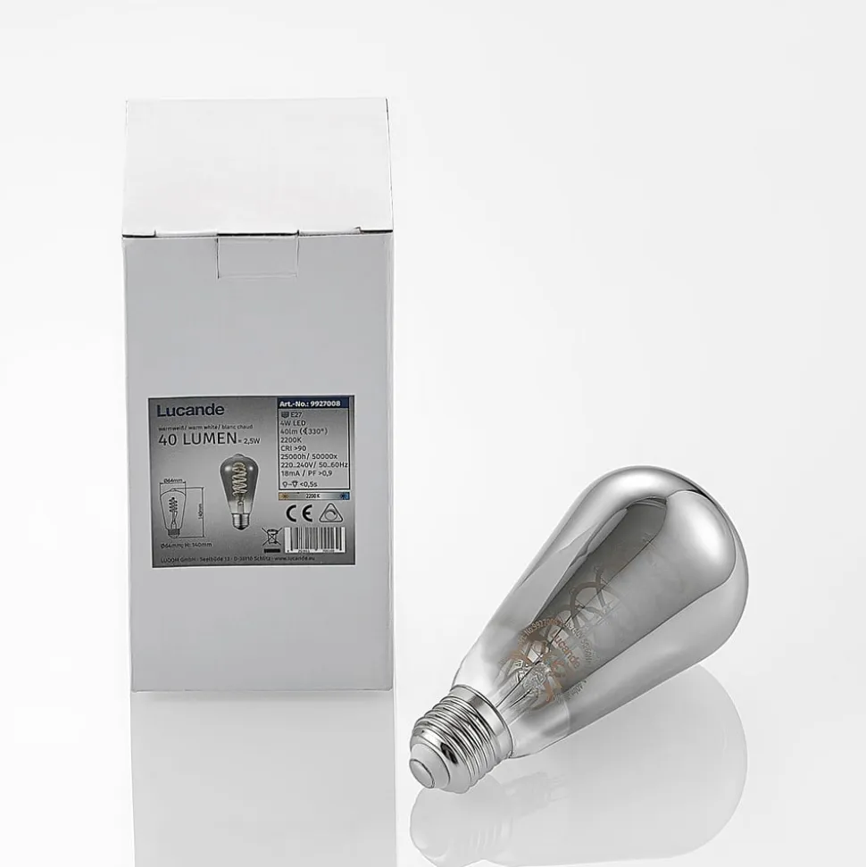Lucande E27-pære ST64 4W 918 dæmpes titan, 2 stk