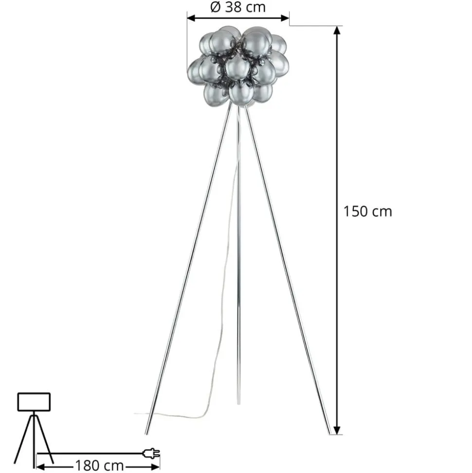 Lucande Gulvlampe Diborah, røggrå, glas, 150 cm, G9