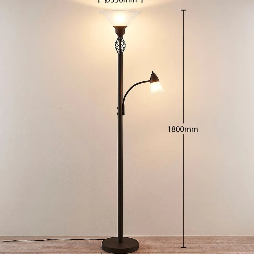 Lucande Gulvlampe Dunja, hvid/rust, metal, læselampe