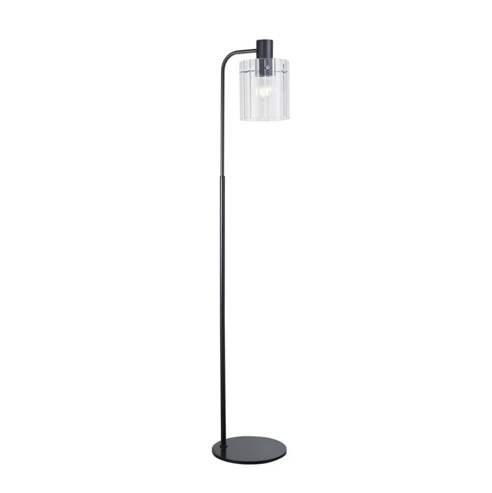 Lucande gulvlampe Eirian, sort, glas, 150 cm høj, E27