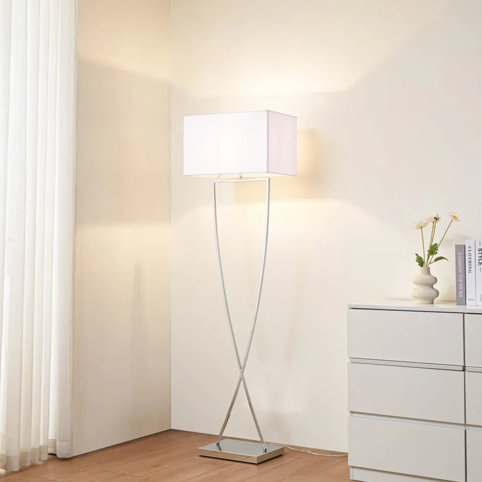Lucande gulvlampe Evaine, krom/hvid, metal, 157 cm, E27