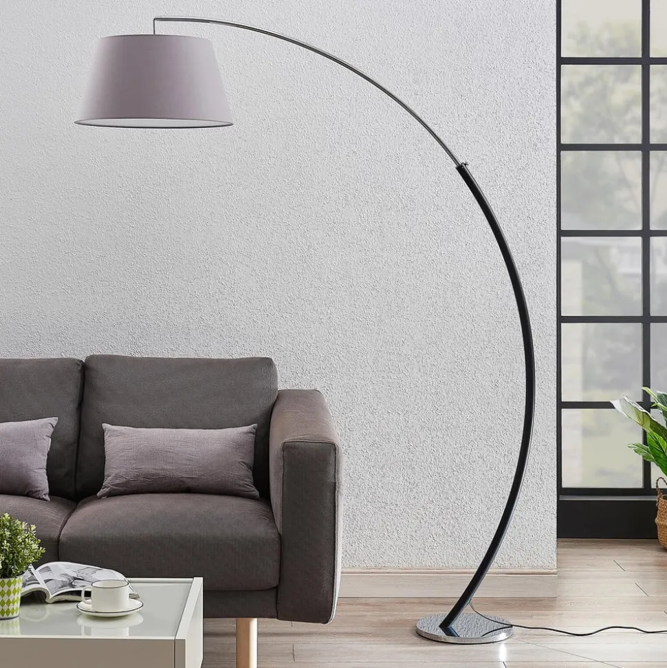 Lucande gulvlampe Evelyna, grå/sort, metal, 192 cm
