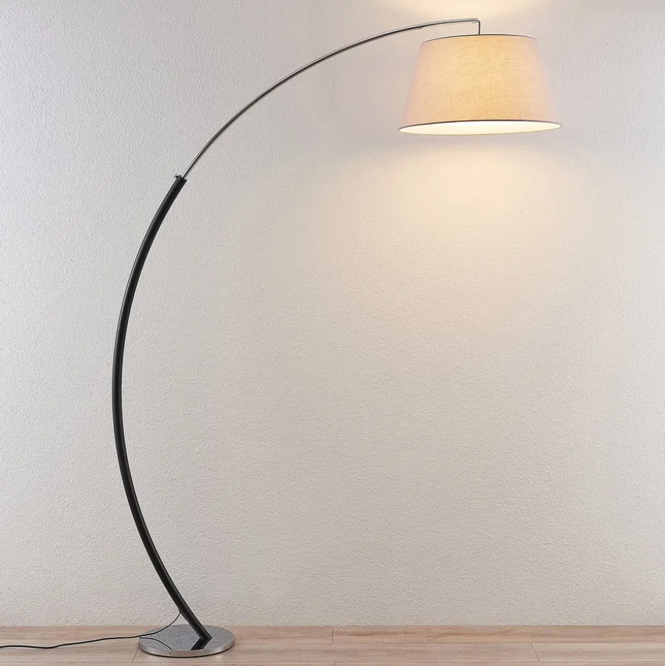 Lucande gulvlampe Evelyna, grå/sort, metal, 192 cm
