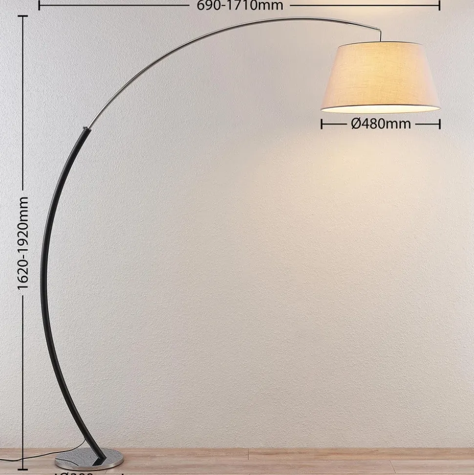 Lucande gulvlampe Evelyna, grå/sort, metal, 192 cm