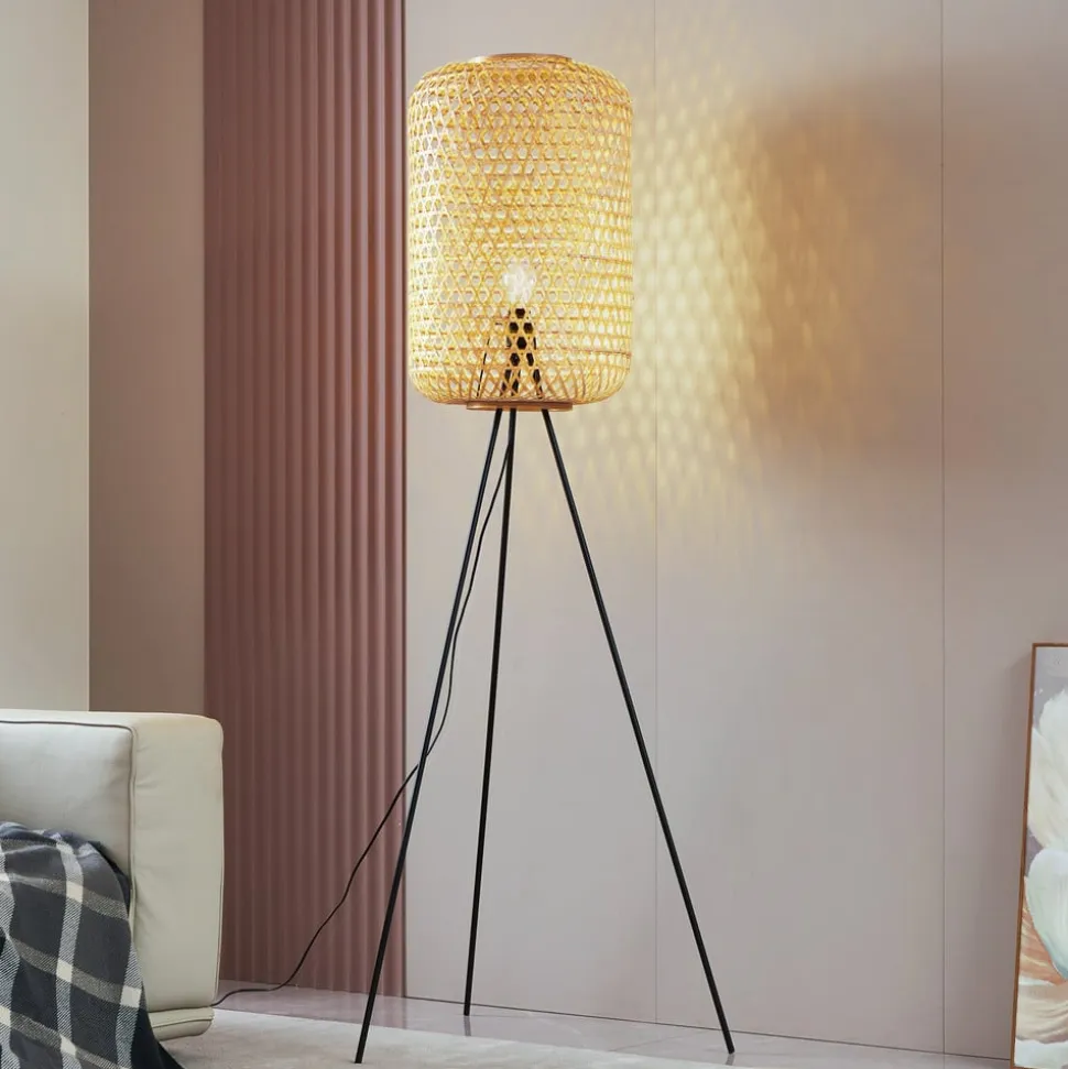 Lucande gulvlampe Jorick, bambus, trefod, højde 166 cm