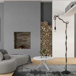 Lucande gulvlampe Ropina, højde 180 cm, sort, hampereb