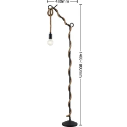Lucande gulvlampe Ropina, højde 180 cm, sort, hampereb