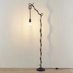 Lucande gulvlampe Ropina, højde 180 cm, sort, hampereb