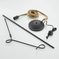 Lucande gulvlampe Ropina, højde 180 cm, sort, hampereb