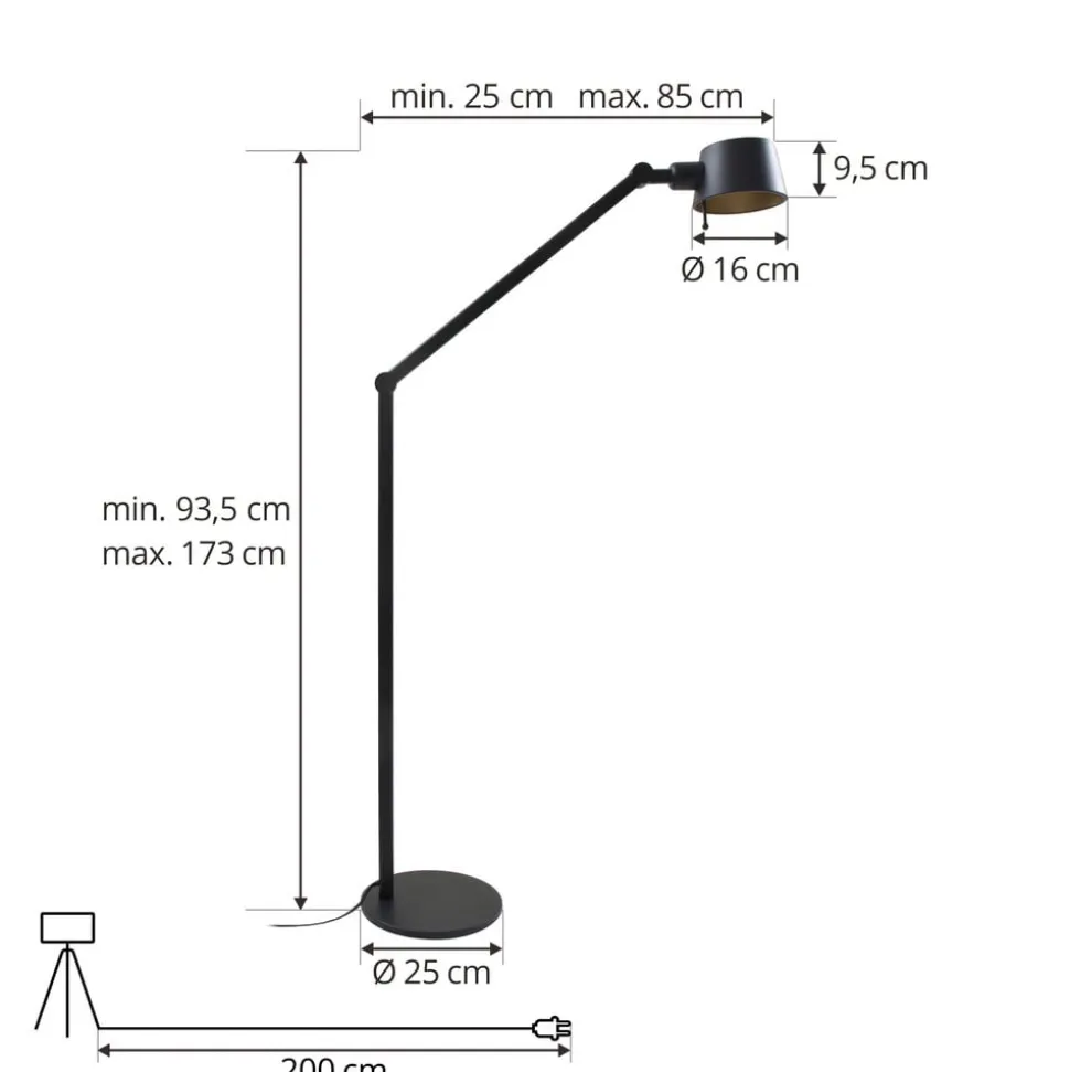 Lucande gulvlampe Silka, højde 173 cm, sort, metal