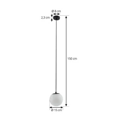 Lucande hængelampe Bidolo, sort, glas, Ø 15 cm, IP44