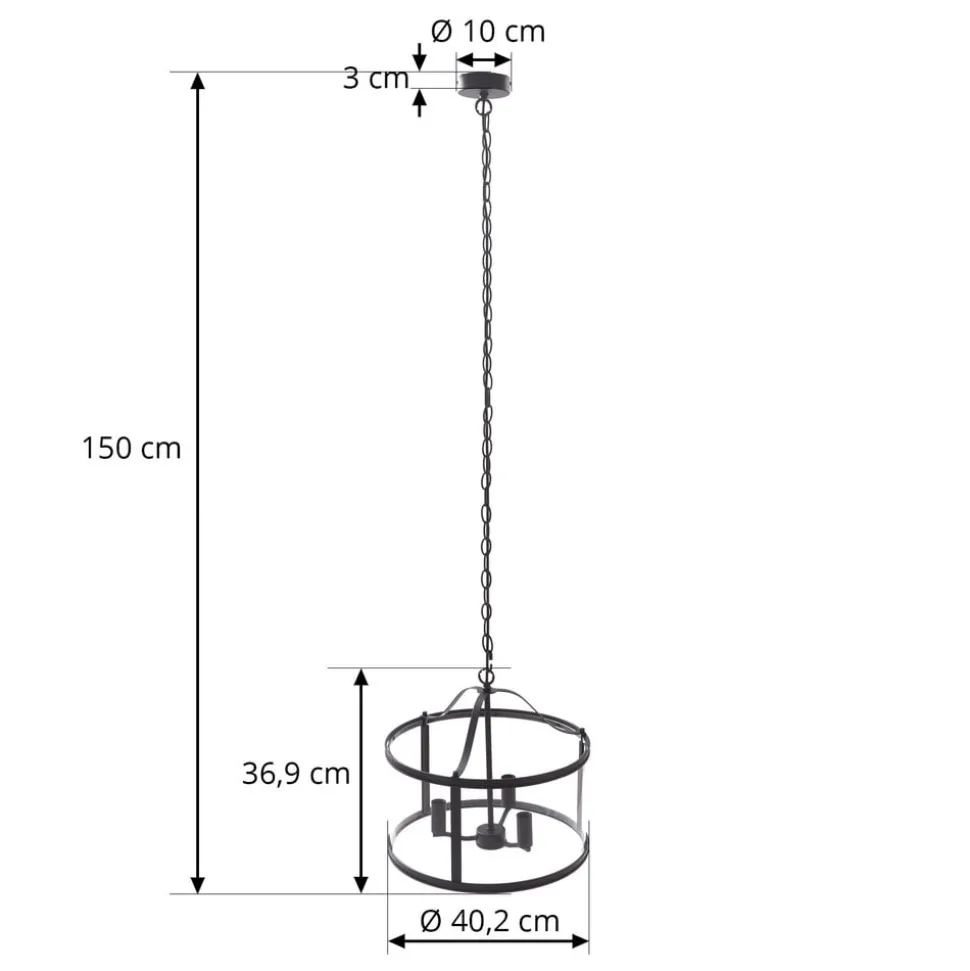 Lucande hængelampe Eryk, Ø 40 cm, sort, glas, 3 lyskilder