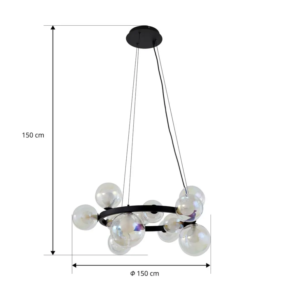 Lucande hængelampe Marvi, Ø 68 cm, sort, glas, metal