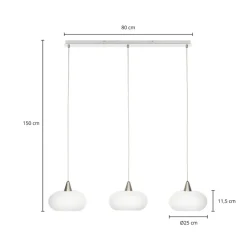Lucande hængelampe Sharvil, 3 lyskilder, hvid, glas, 97 cm
