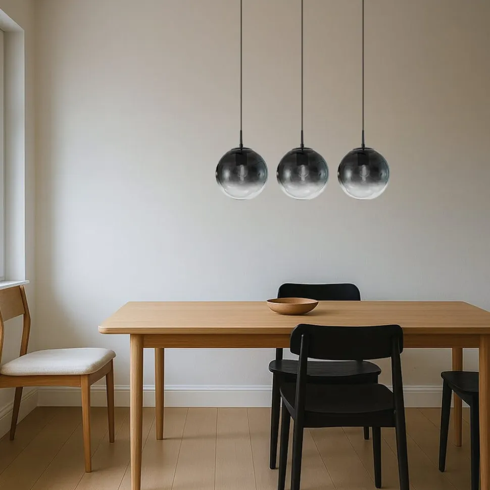 Lucande hængelampe Veloura, 3 lyskilder, 84 cm, glas, træ