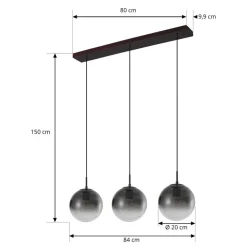 Lucande hængelampe Veloura, 3 lyskilder, 84 cm, glas, træ