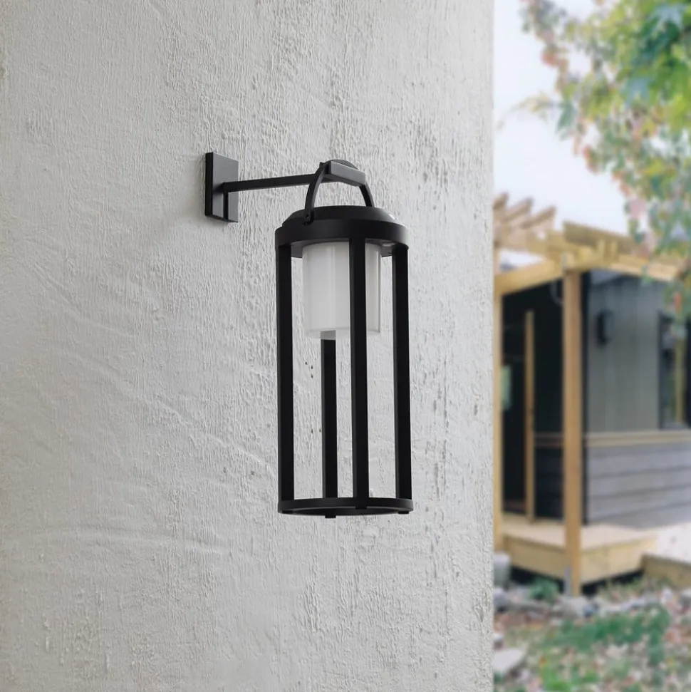 Lucande 2-i-1 LED-solcellelampe Tilena, sort, rund, aluminium