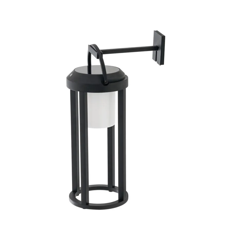 Lucande 2-i-1 LED-solcellelampe Tilena, sort, rund, aluminium