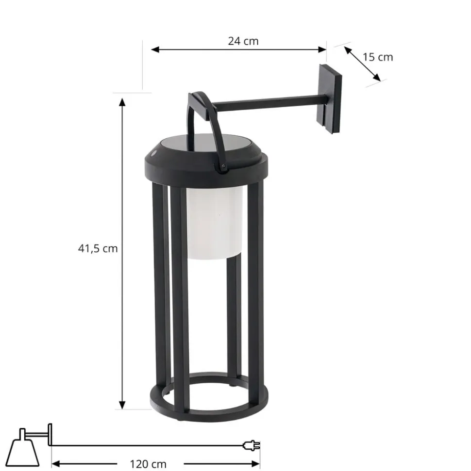 Lucande 2-i-1 LED-solcellelampe Tilena, sort, rund, aluminium