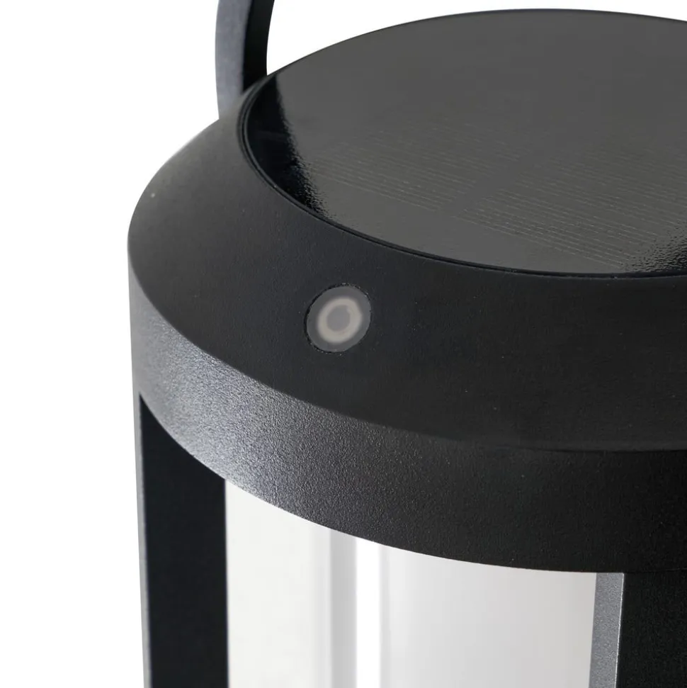Lucande 2-i-1 LED-solcellelampe Tilena, sort, rund, aluminium