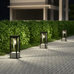 Lucande Kalisa sokkellampe, E27, IP44, 42 cm, grå, metal