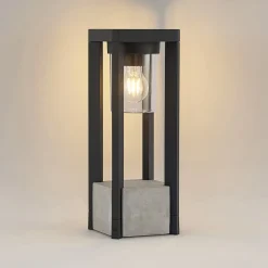 Lucande Kalisa sokkellampe, E27, IP44, 42 cm, grå, metal