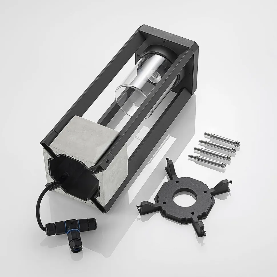 Lucande Kalisa sokkellampe, E27, IP44, 42 cm, grå, metal