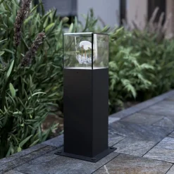 Lucande Keke sokkellampe, højde 30 cm, antracit, aluminium
