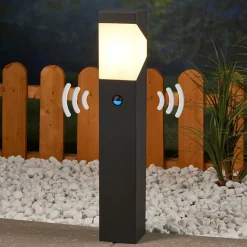 Lucande Kiran sokkellampe, 60 cm, sensor, grå, IP44, E27