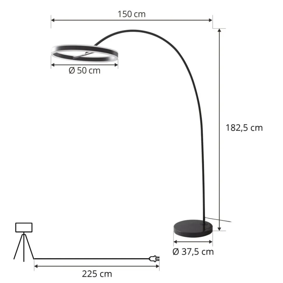 Lucande LED buelampe Yekta, sort, 183 cm, dæmpbar