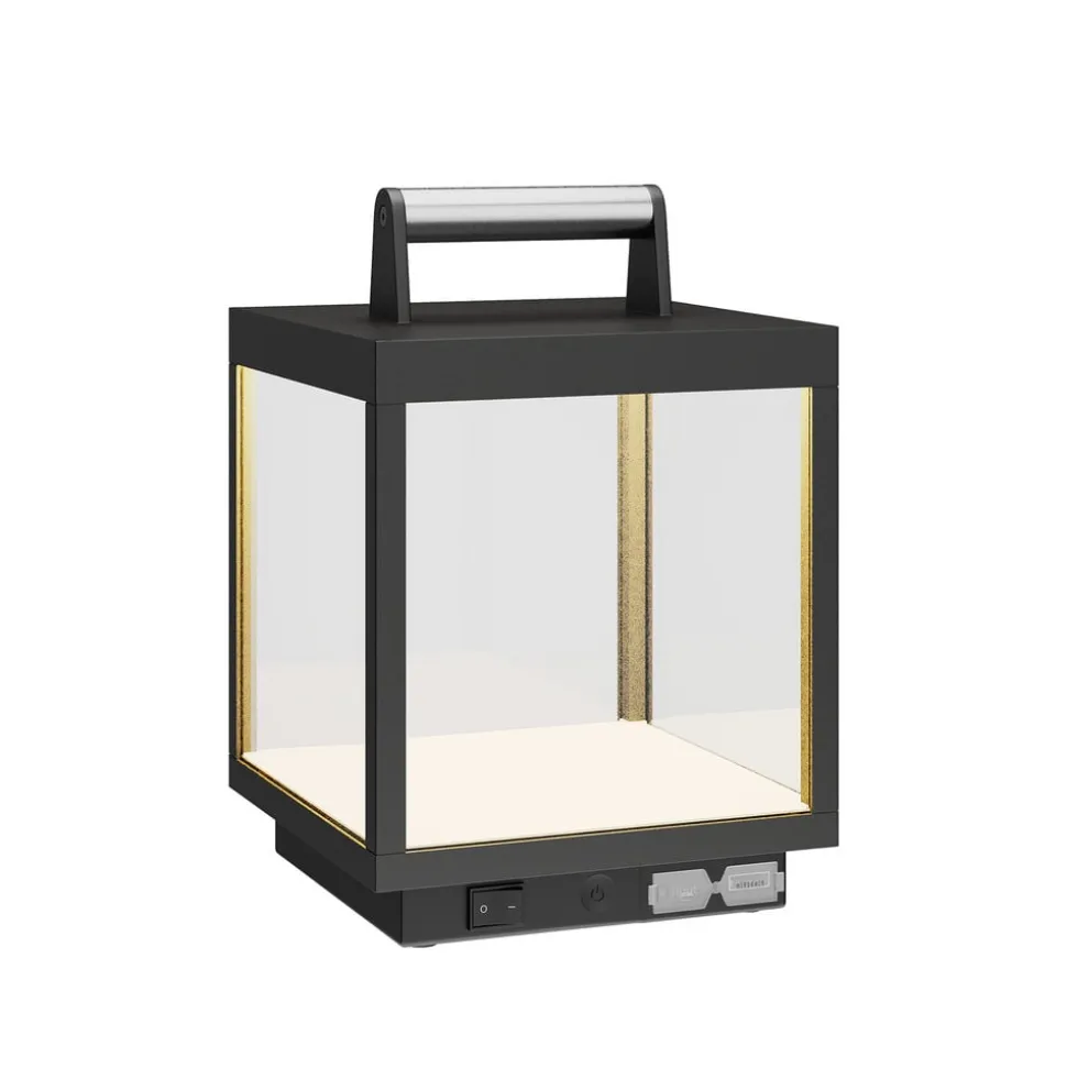 Lucande LED genopladelig bordlampe Cube, aluminium, IP54, dæmpbar