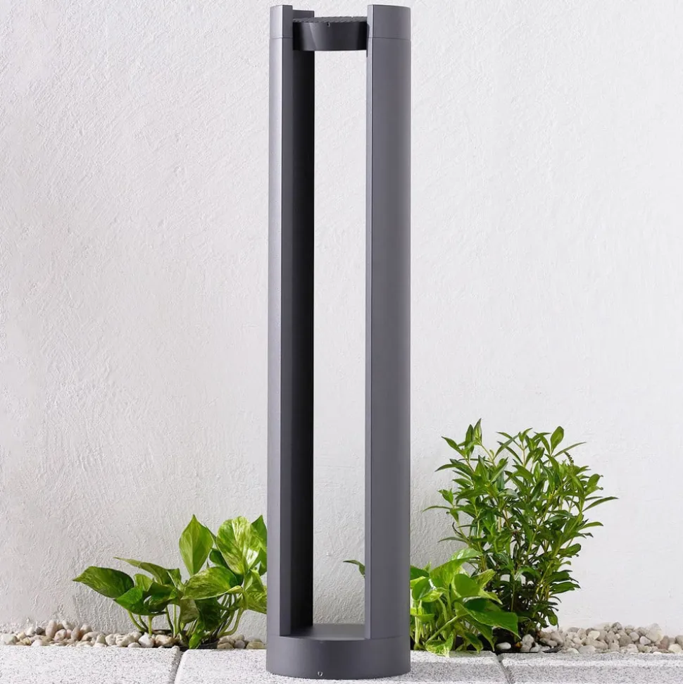 Lucande LED pullert Dylen, grå, metal, 80 cm, IP65