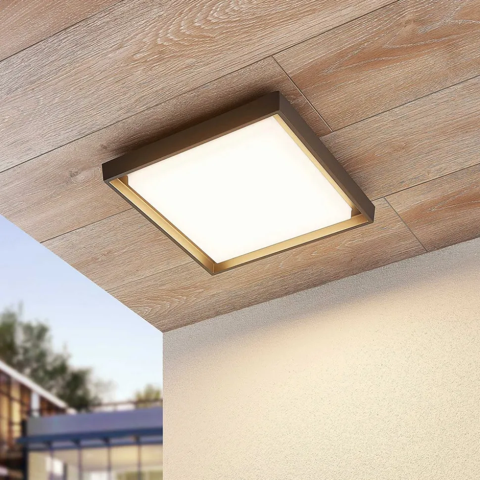 Lucande LED udendørs loftlampe Birta, mørkegrå, IP54, 34 cm
