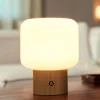 Lucande LED-batteridrevet bordlampe Katrin Palme, beige, glas