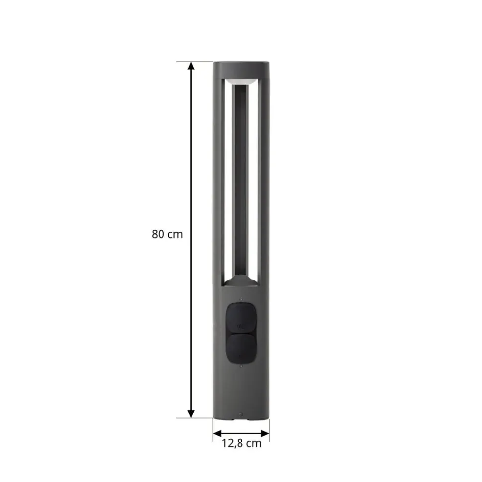 Lucande LED-gadelampe Pirron, højde 80 cm, stikkontakt, IP54