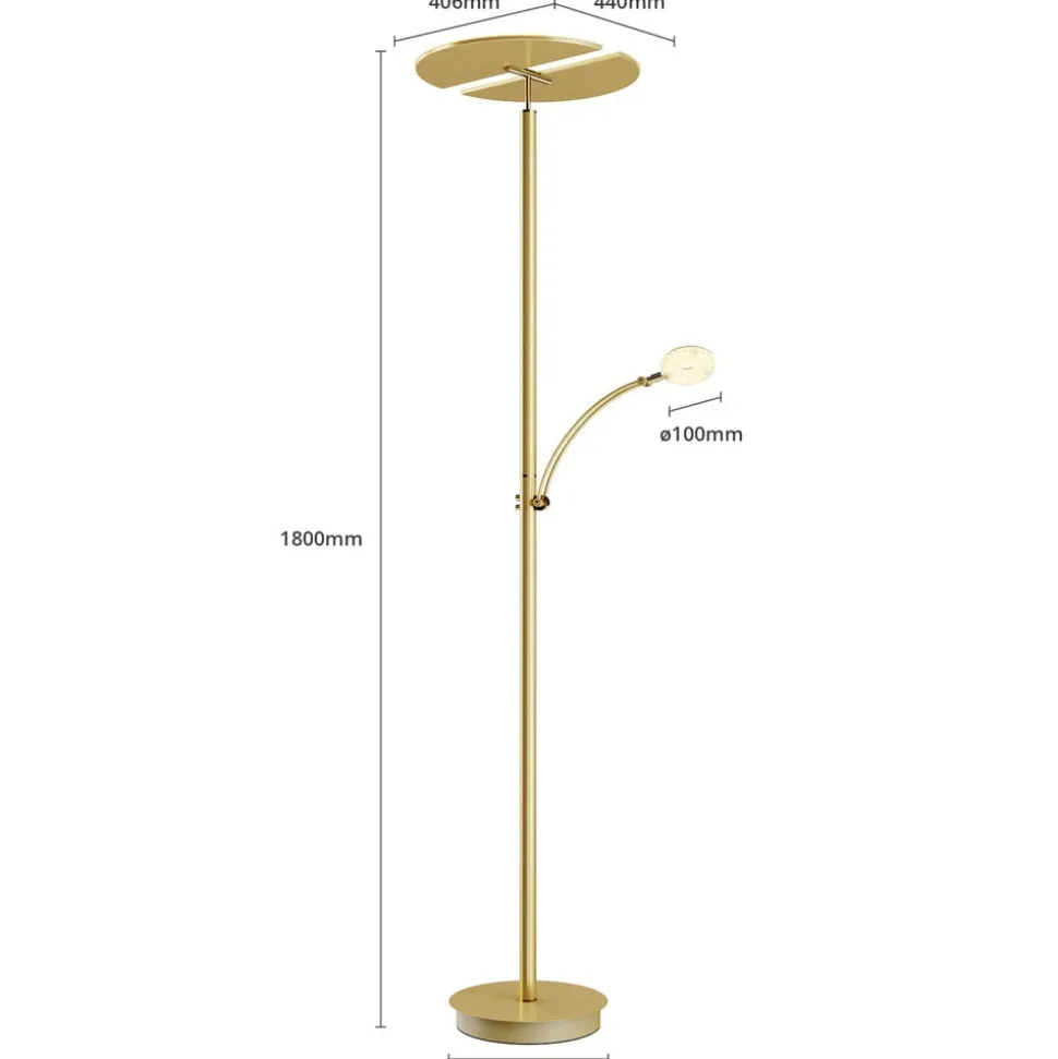 Lucande LED-gulvlampe Anniki, messing, justerbar, dæmpbar