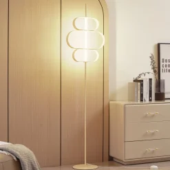 Lucande LED-gulvlampe Audrina, beige, metal, dæmpbar