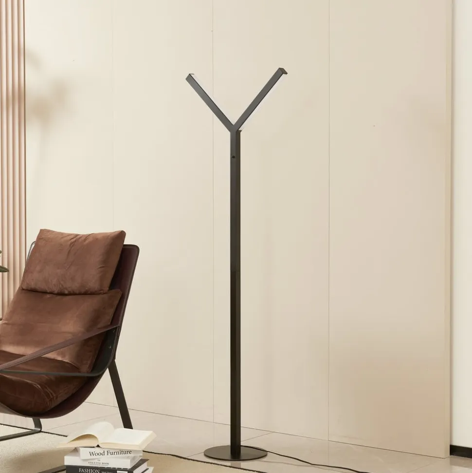 Lucande LED-gulvlampe Ilian, sort, metal, CCT, dæmpbar