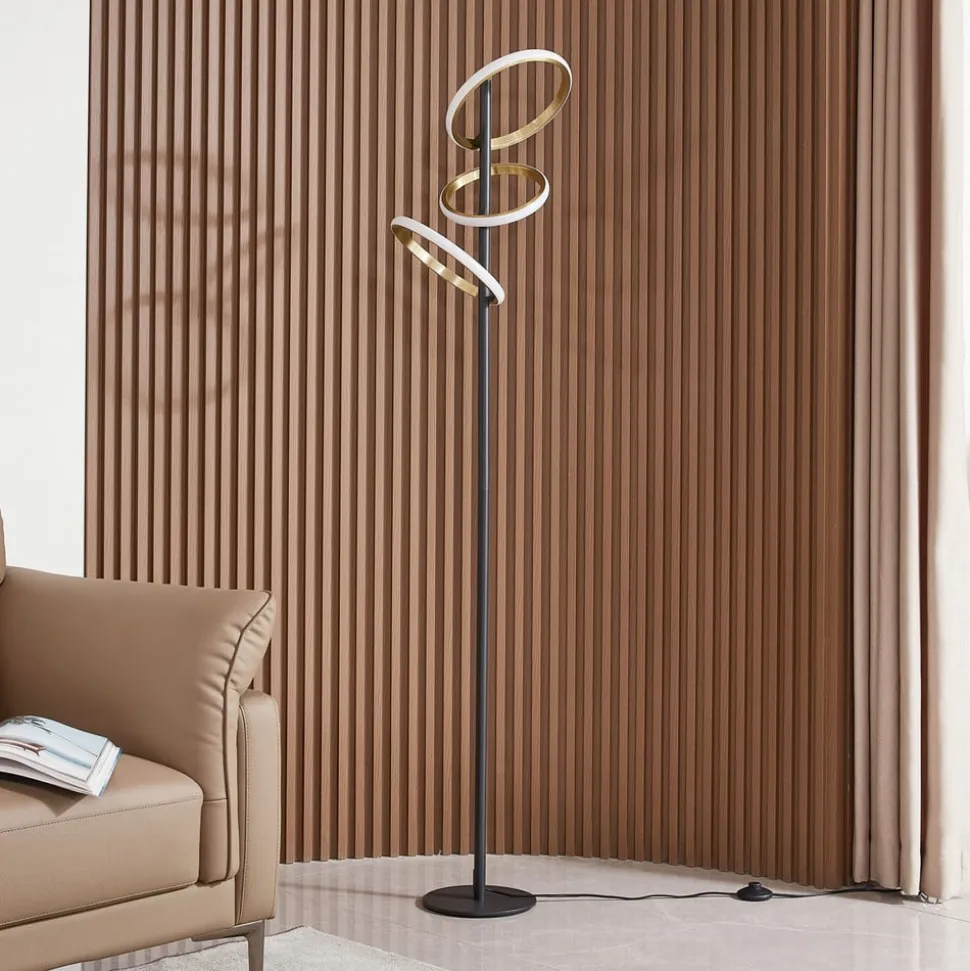 Lucande LED-gulvlampe Madu, sort, metal, 160 cm, dæmpbar