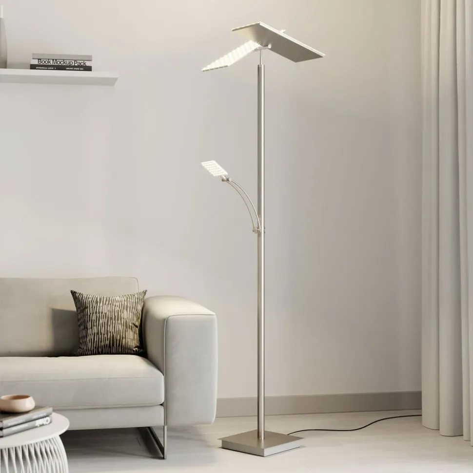 Lucande LED-gulvlampe Parthena, nikkel, metal, 180 cm