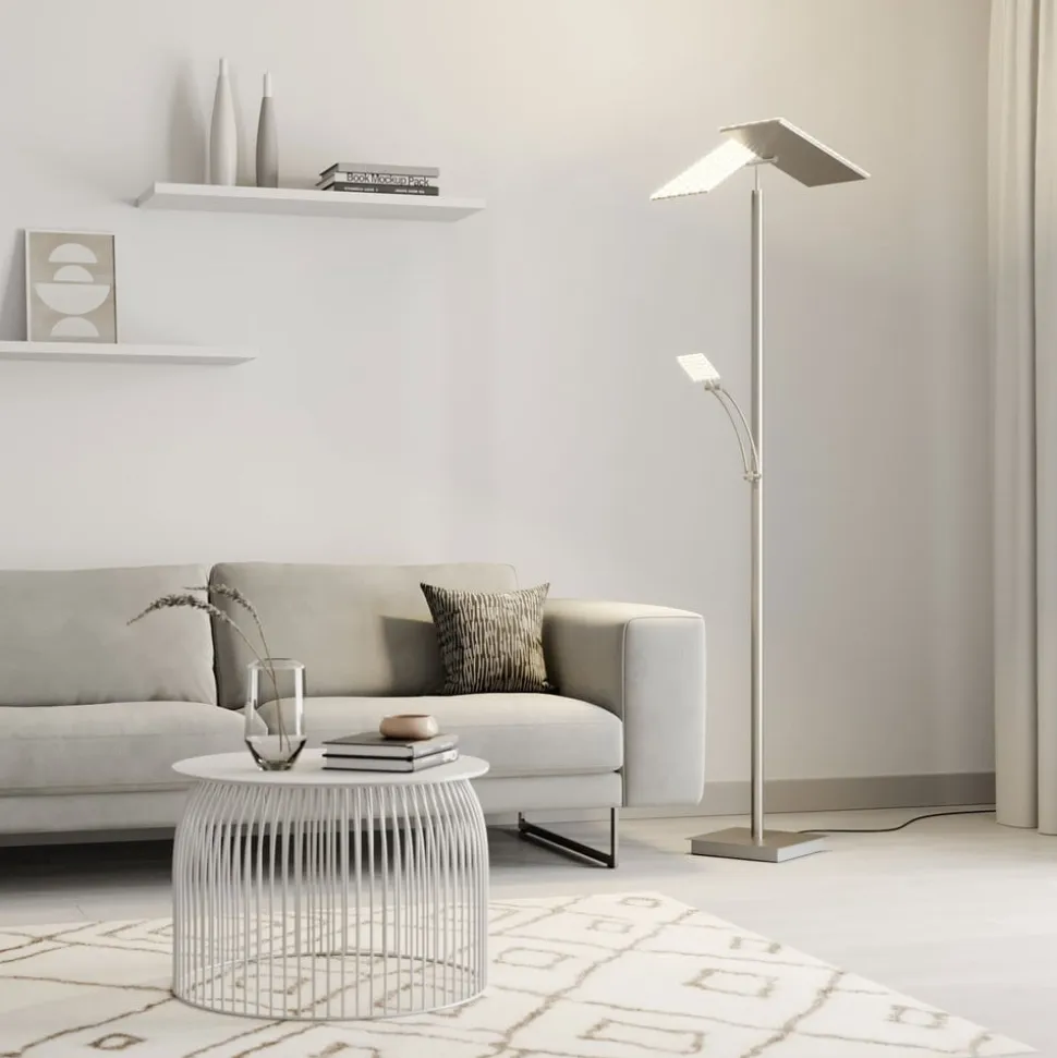 Lucande LED-gulvlampe Parthena, nikkel, metal, 180 cm