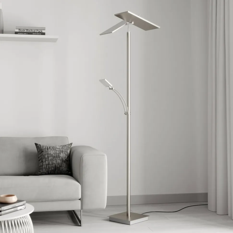 Lucande LED-gulvlampe Parthena, nikkel, metal, 180 cm