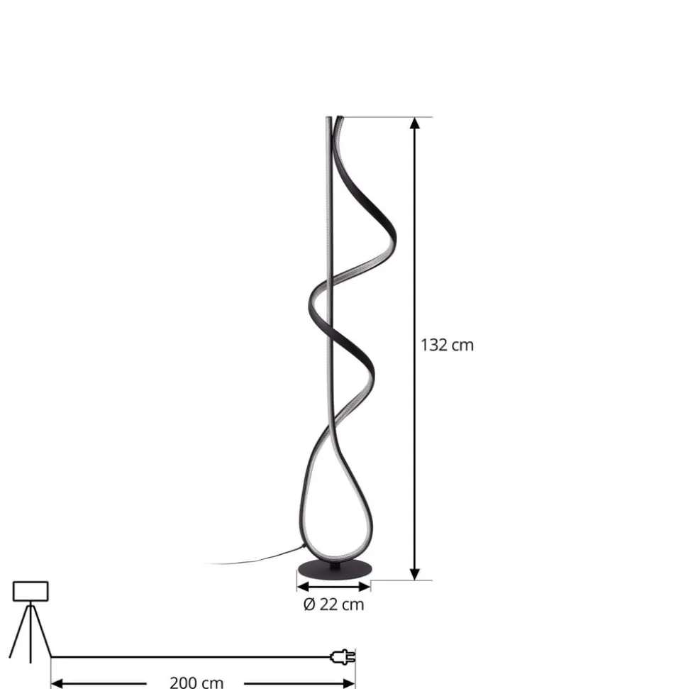 Lucande LED-gulvlampe Rodado, sort, 132 cm, aluminium