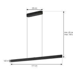 Lucande LED-hængelampe Arvon, sort, 117 cm, dæmpbar, CCT