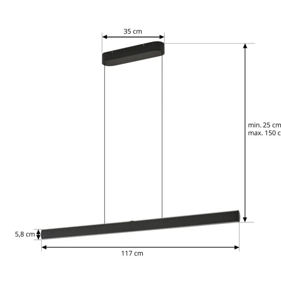 Lucande LED-hængelampe Arvon, sort, 117 cm, dæmpbar, CCT