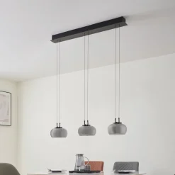 Lucande LED-hængelampe Dain, 3 lyskilder, røggrå, glas