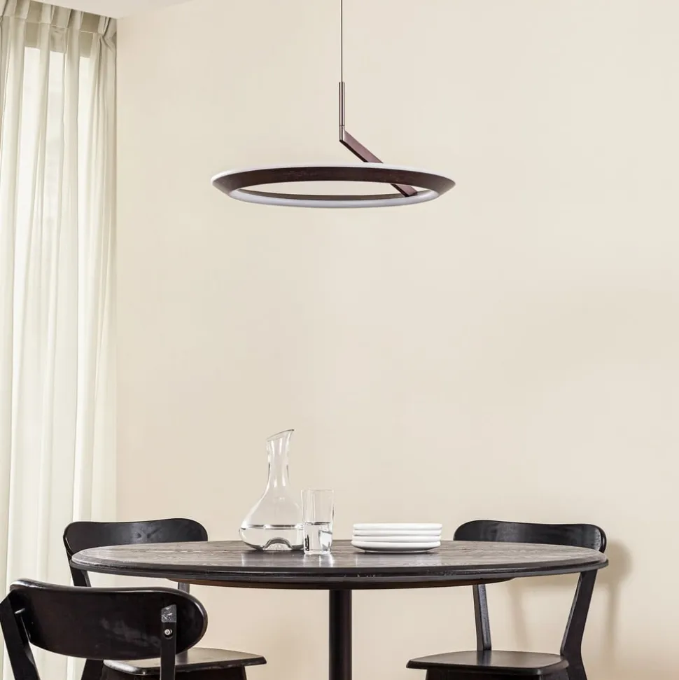 Lucande LED-hængelampe Eldra, kaffebrun, Ø 55 cm, CCT