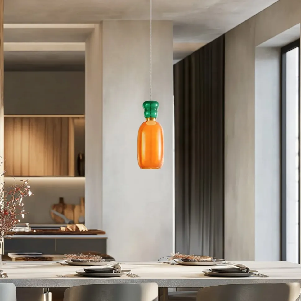 Lucande LED-hængelampe Fay, orange/mørkegrøn, glas, Ø 15 cm