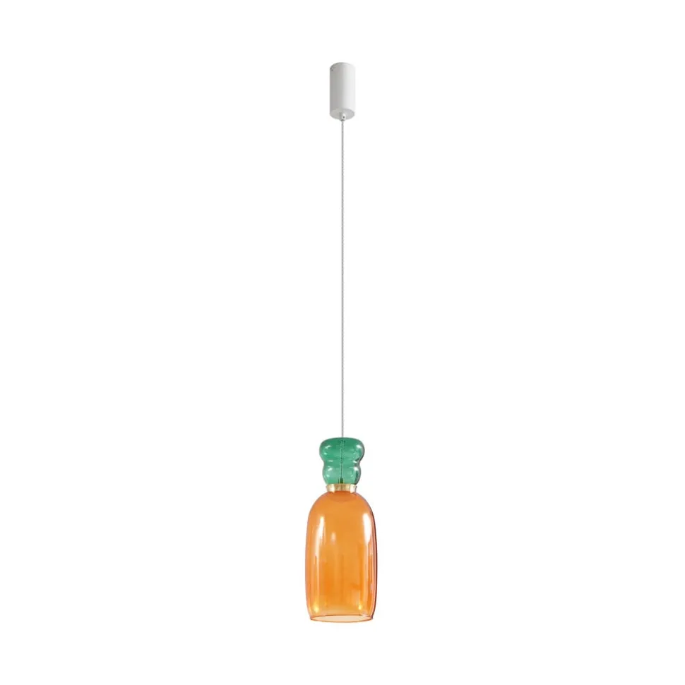 Lucande LED-hængelampe Fay, orange/mørkegrøn, glas, Ø 15 cm